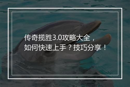 传奇揽胜3.0攻略大全，如何快速上手？技巧分享！