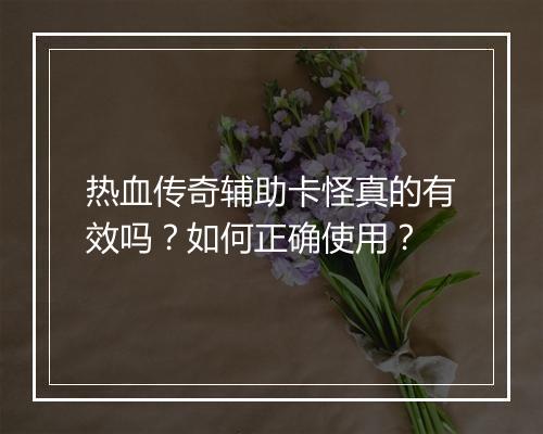 热血传奇辅助卡怪真的有效吗？如何正确使用？