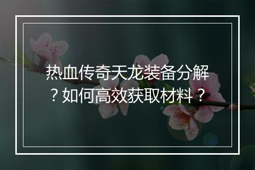 热血传奇天龙装备分解？如何高效获取材料？