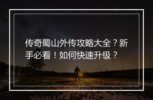 传奇蜀山外传攻略大全？新手必看！如何快速升级？