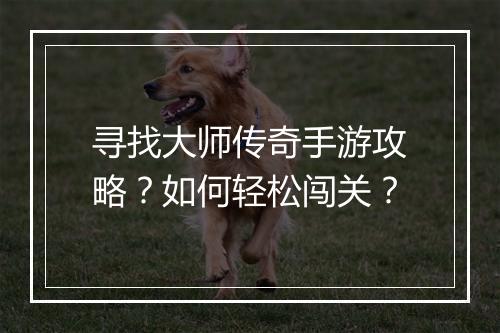 寻找大师传奇手游攻略？如何轻松闯关？