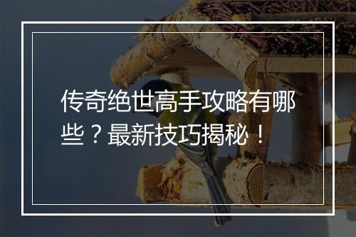 传奇绝世高手攻略有哪些？最新技巧揭秘！