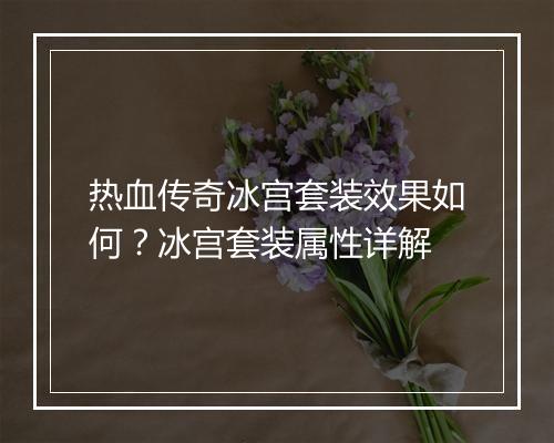 热血传奇冰宫套装效果如何？冰宫套装属性详解