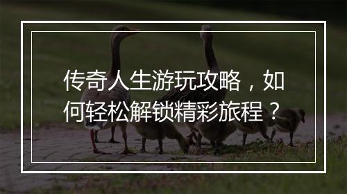 传奇人生游玩攻略，如何轻松解锁精彩旅程？