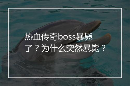 热血传奇boss暴毙了？为什么突然暴毙？