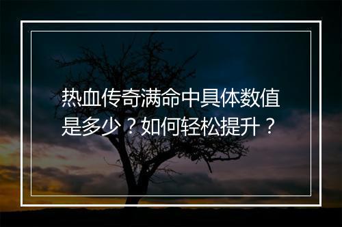 热血传奇满命中具体数值是多少？如何轻松提升？