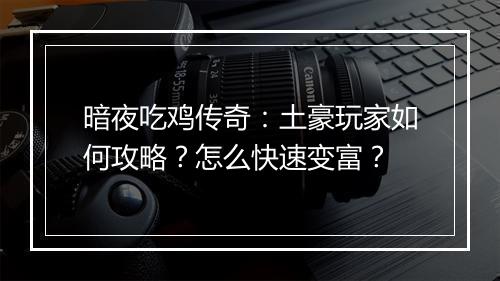 暗夜吃鸡传奇：土豪玩家如何攻略？怎么快速变富？