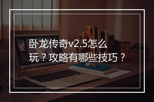 卧龙传奇v2.5怎么玩？攻略有哪些技巧？