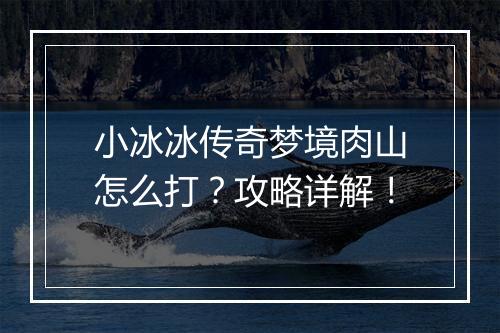 小冰冰传奇梦境肉山怎么打？攻略详解！