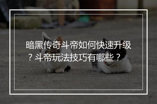 暗黑传奇斗帝如何快速升级？斗帝玩法技巧有哪些？