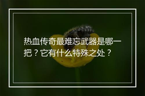 热血传奇最难忘武器是哪一把？它有什么特殊之处？