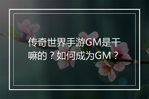 传奇世界手游GM是干嘛的？如何成为GM？