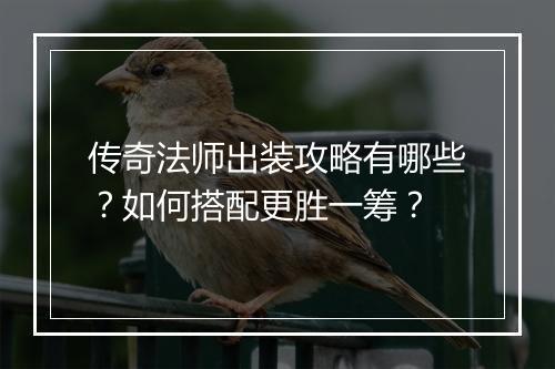传奇法师出装攻略有哪些？如何搭配更胜一筹？