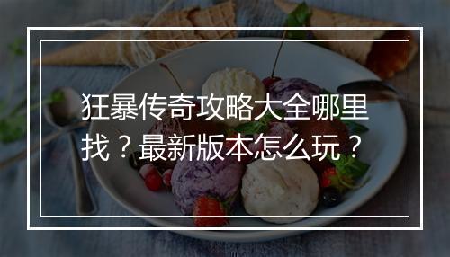 狂暴传奇攻略大全哪里找？最新版本怎么玩？