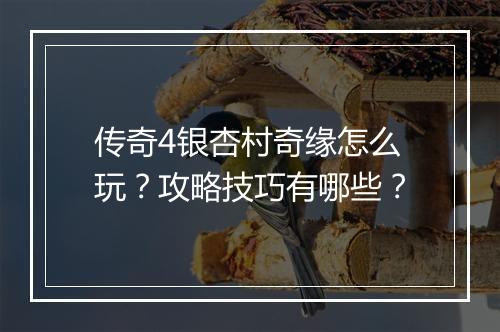 传奇4银杏村奇缘怎么玩？攻略技巧有哪些？
