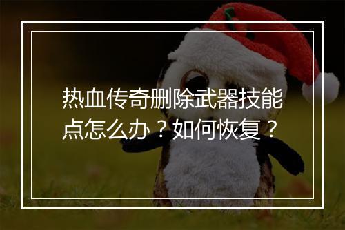 热血传奇删除武器技能点怎么办？如何恢复？