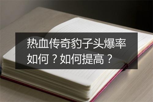 热血传奇豹子头爆率如何？如何提高？
