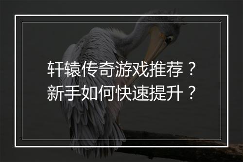 轩辕传奇游戏推荐？新手如何快速提升？