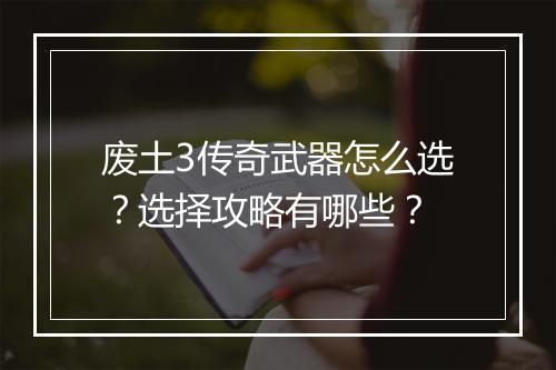 废土3传奇武器怎么选？选择攻略有哪些？