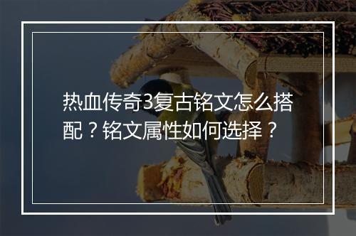 热血传奇3复古铭文怎么搭配？铭文属性如何选择？