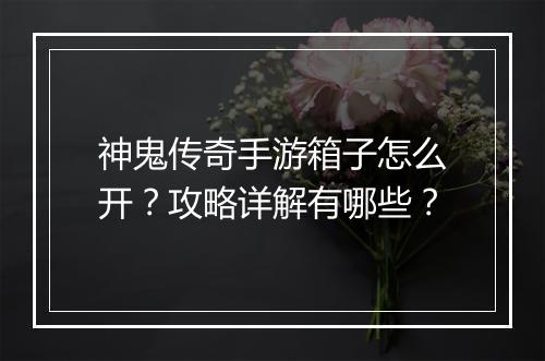 神鬼传奇手游箱子怎么开？攻略详解有哪些？