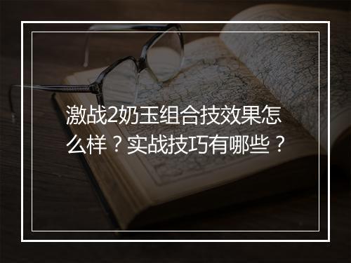 激战2奶玉组合技效果怎么样？实战技巧有哪些？