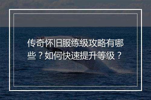 传奇怀旧服练级攻略有哪些？如何快速提升等级？