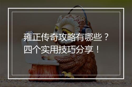 雍正传奇攻略有哪些？四个实用技巧分享！