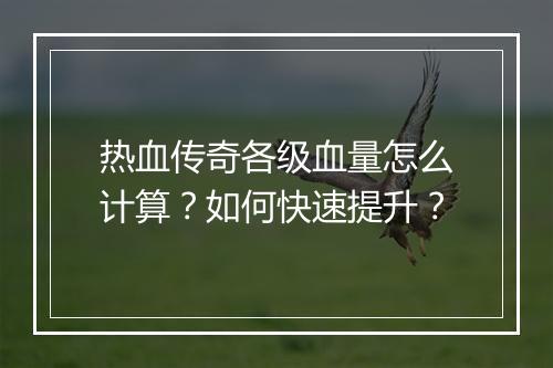 热血传奇各级血量怎么计算？如何快速提升？