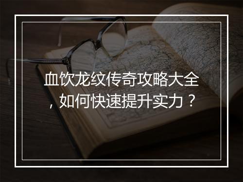 血饮龙纹传奇攻略大全，如何快速提升实力？