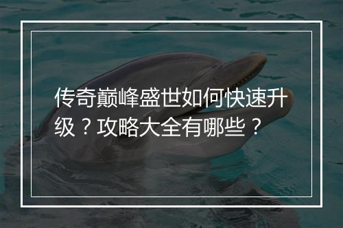 传奇巅峰盛世如何快速升级？攻略大全有哪些？