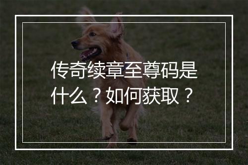 传奇续章至尊码是什么？如何获取？
