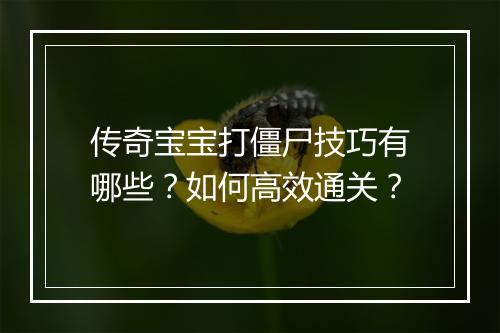 传奇宝宝打僵尸技巧有哪些？如何高效通关？