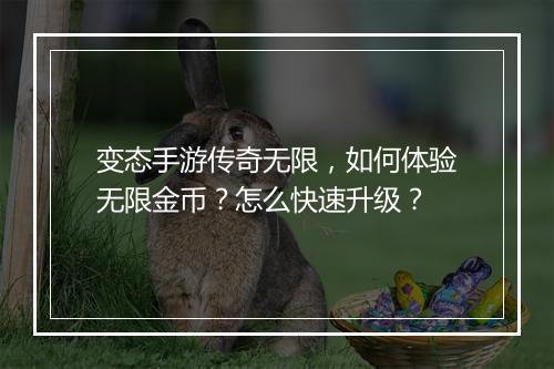变态手游传奇无限，如何体验无限金币？怎么快速升级？