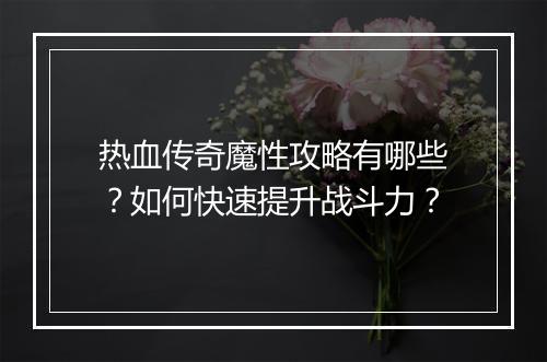 热血传奇魔性攻略有哪些？如何快速提升战斗力？