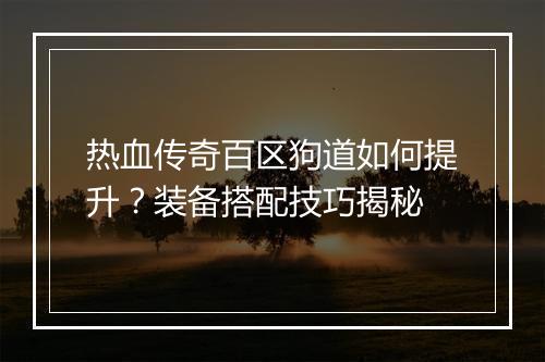 热血传奇百区狗道如何提升？装备搭配技巧揭秘