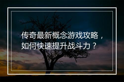 传奇最新概念游戏攻略，如何快速提升战斗力？