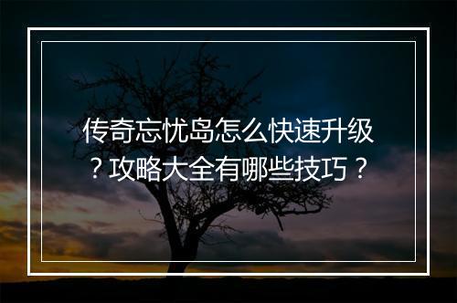 传奇忘忧岛怎么快速升级？攻略大全有哪些技巧？