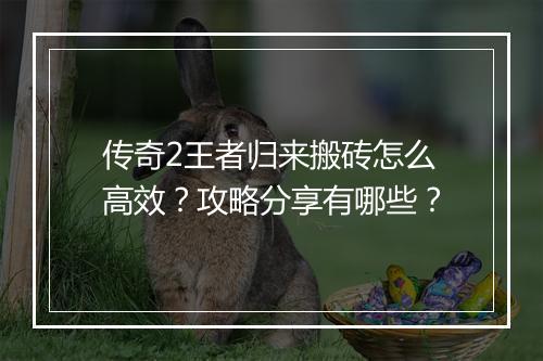 传奇2王者归来搬砖怎么高效？攻略分享有哪些？