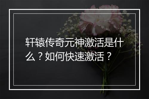 轩辕传奇元神激活是什么？如何快速激活？