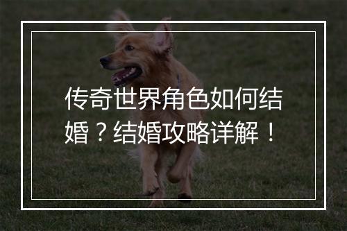 传奇世界角色如何结婚？结婚攻略详解！