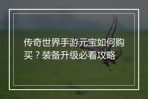 传奇世界手游元宝如何购买？装备升级必看攻略