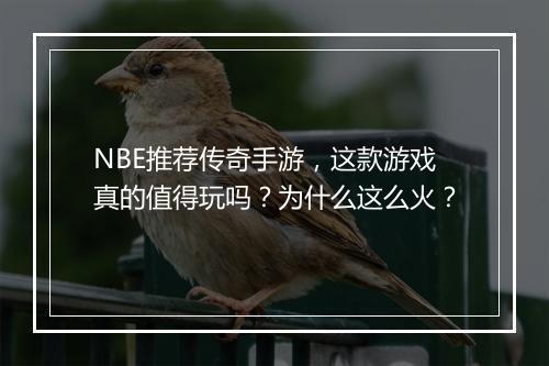 NBE推荐传奇手游，这款游戏真的值得玩吗？为什么这么火？