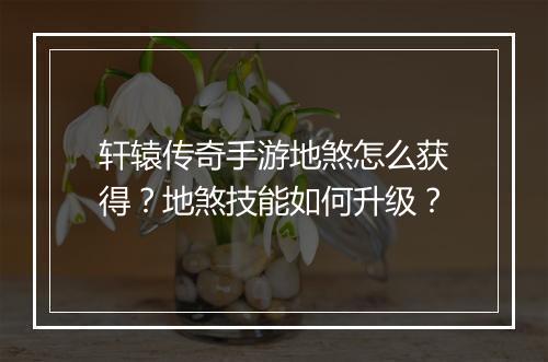 轩辕传奇手游地煞怎么获得？地煞技能如何升级？