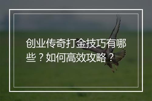 创业传奇打金技巧有哪些？如何高效攻略？