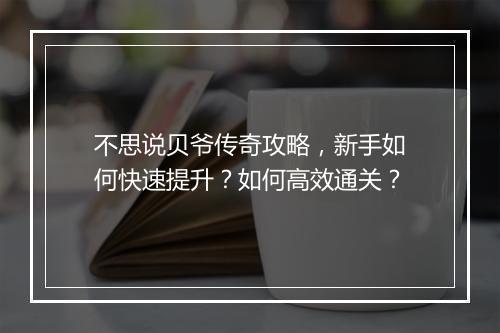不思说贝爷传奇攻略，新手如何快速提升？如何高效通关？