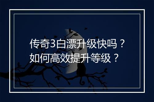 传奇3白漂升级快吗？如何高效提升等级？
