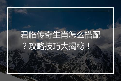 君临传奇生肖怎么搭配？攻略技巧大揭秘！