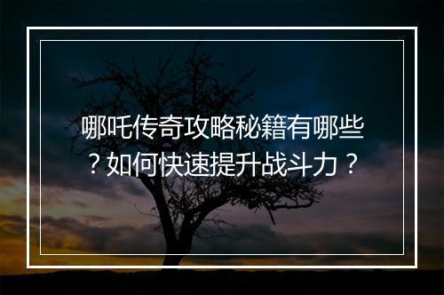 哪吒传奇攻略秘籍有哪些？如何快速提升战斗力？