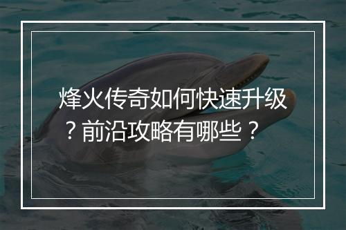 烽火传奇如何快速升级？前沿攻略有哪些？